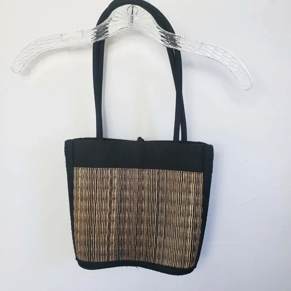 Baskets Of Cambodia Women's Reed Hard Bottom Zip Close Tote Purse Shoulder Bag - Picture 5 of 13